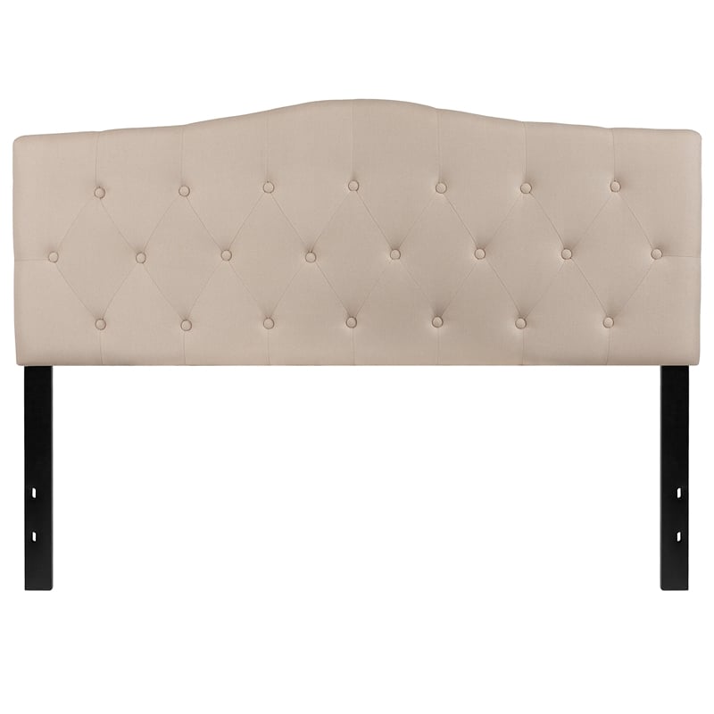 Pemberly Row Contemporary Tufted Queen Panel Headboard in Beige