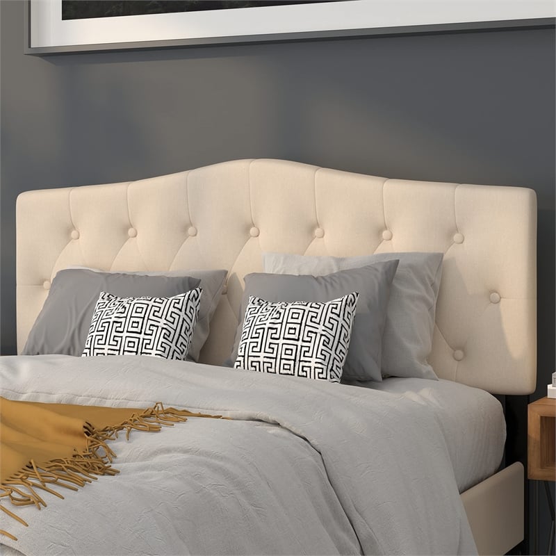 Pemberly Row Contemporary Tufted Queen Panel Headboard in Beige