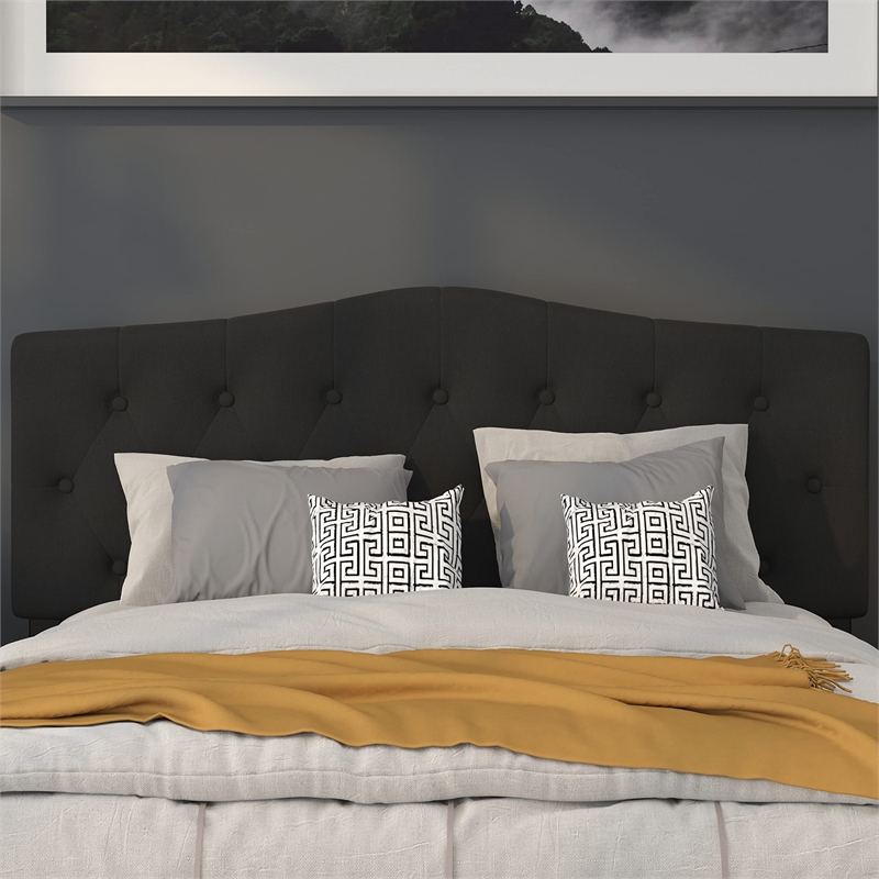 Pemberly Row Contemporary Tufted Queen Panel Headboard in Black