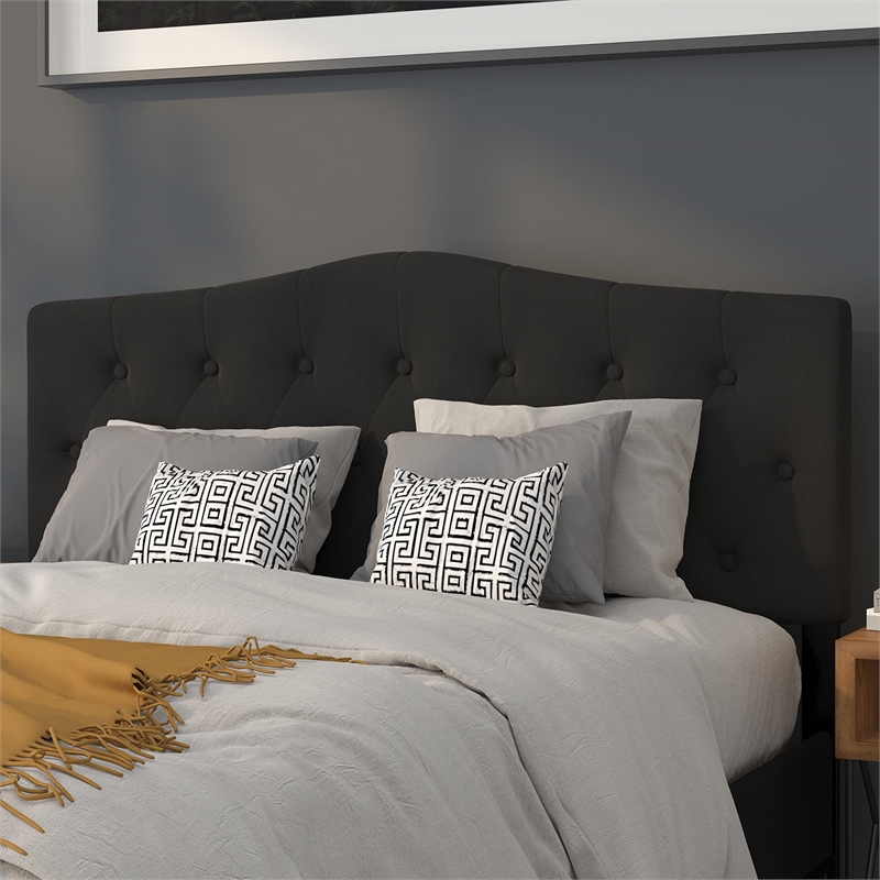 Pemberly Row Contemporary Tufted Queen Panel Headboard in Black