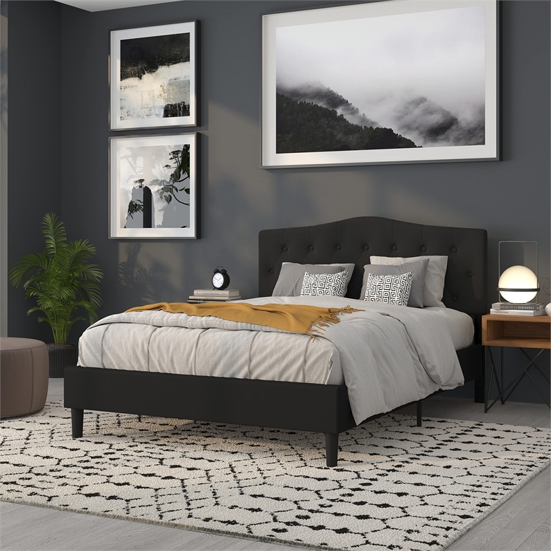 Pemberly Row Contemporary Tufted Queen Panel Headboard in Black