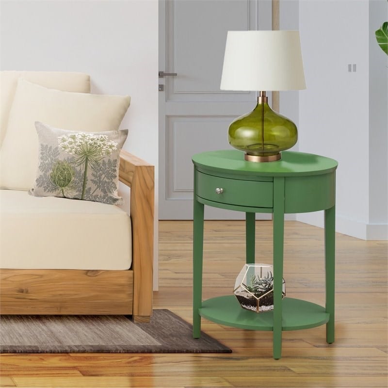 Pemberly Row Contemporary Asian Wood Nightstand in Clover Green