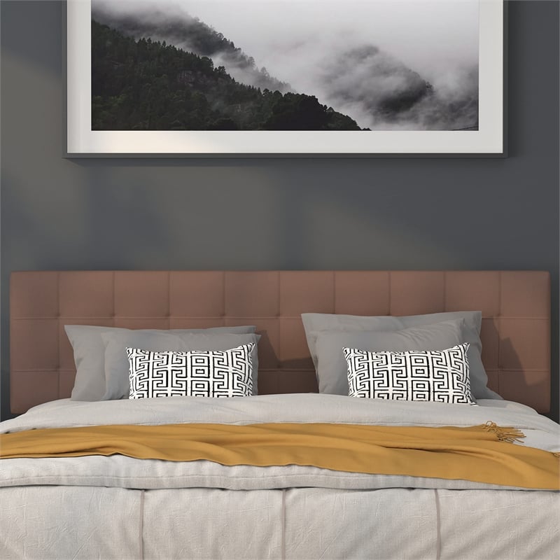 Pemberly Row Modern King Fabric Panel Headboard in Camel Fabric