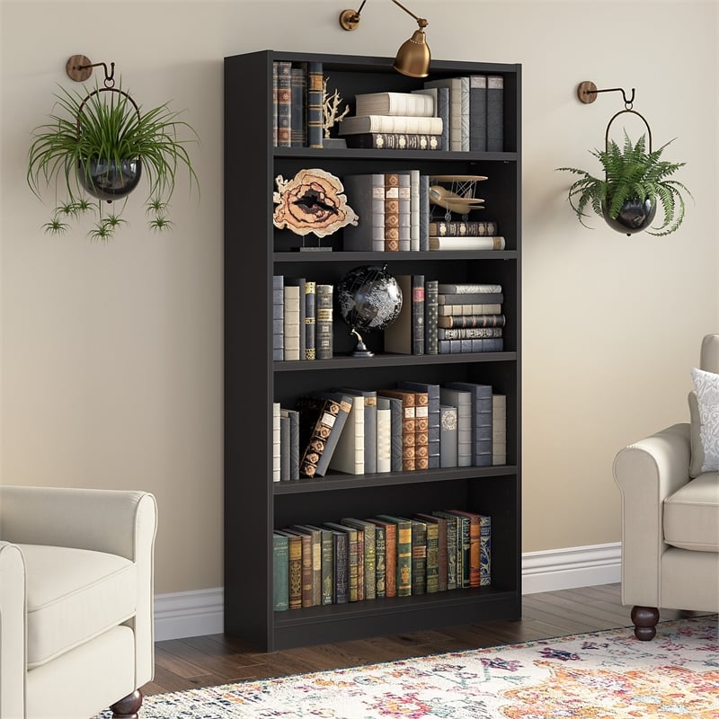 Pemberly Row Modern Universal 5 Shelf Bookcase in Classic Black