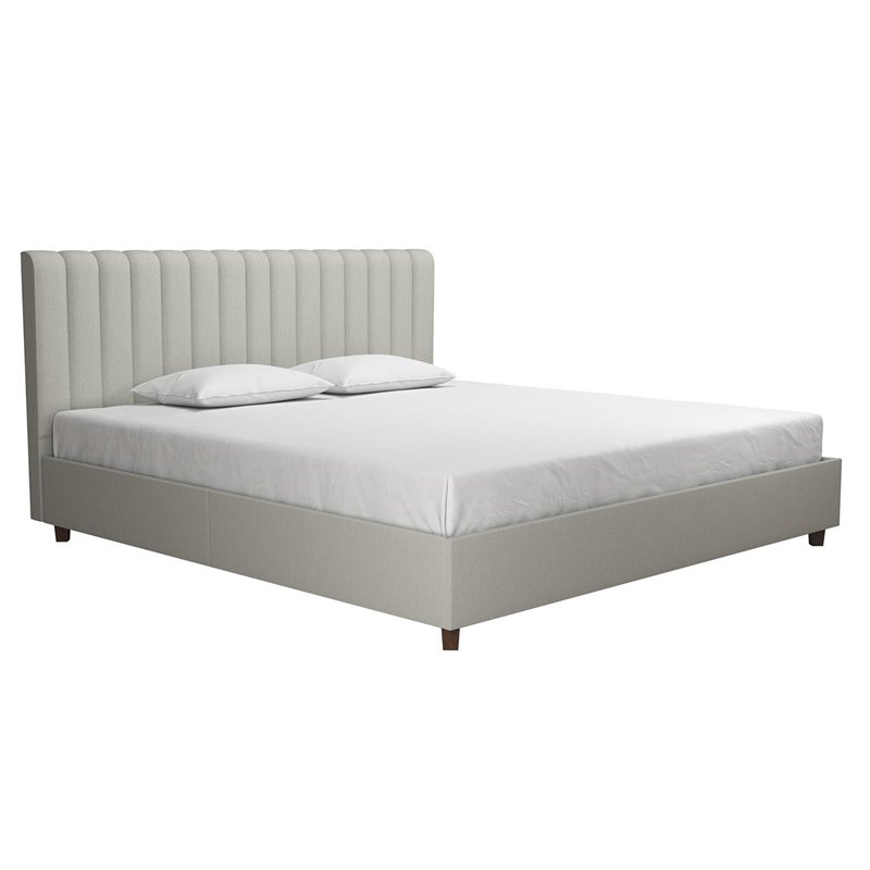 Pemberly Row Modern Upholstered Bed in King in Light Gray Linen