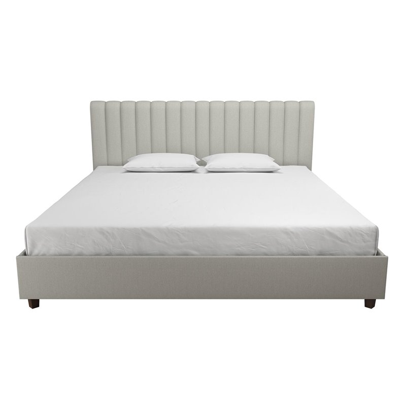 Pemberly Row Modern Upholstered Bed in King in Light Gray Linen