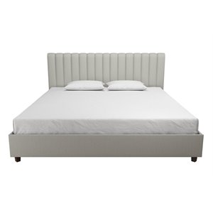 Pemberly Row Modern Upholstered Bed in King in Light Gray Linen