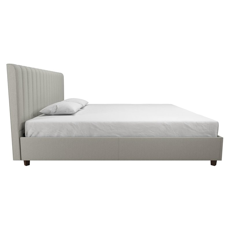 Pemberly Row Modern Upholstered Bed in King in Light Gray Linen