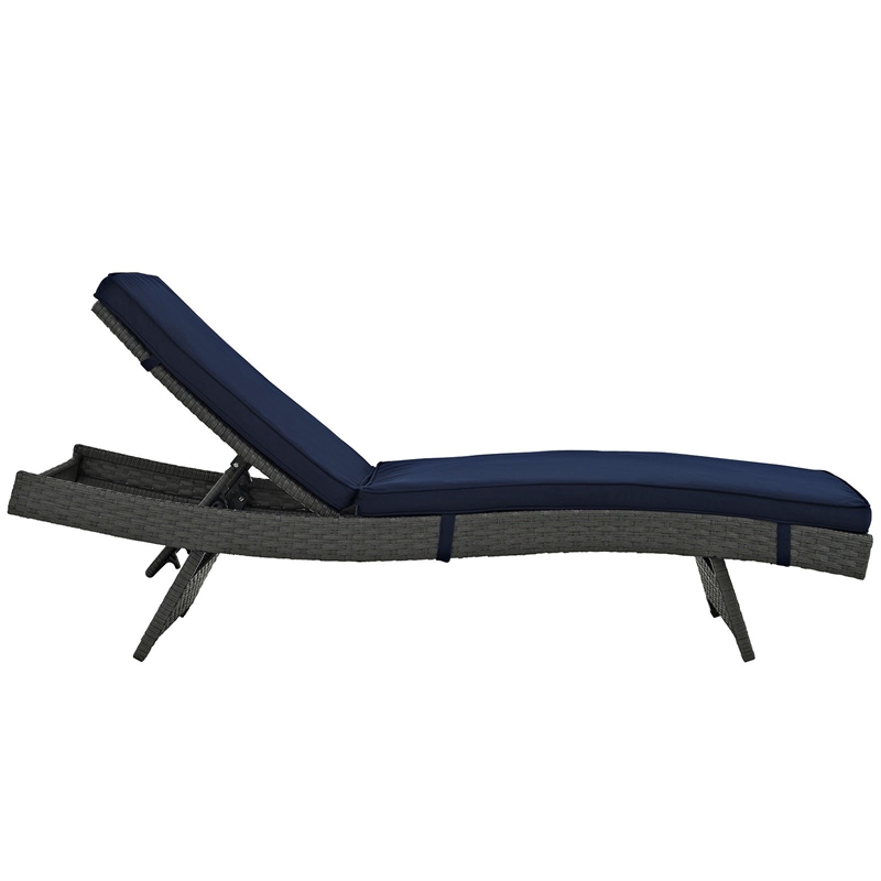 Pemberly Row Aluminum Rattan Fabric Patio Chaise in Canvas/Navy