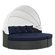 Pemberly Row Aluminum Rattan Fabric Patio Daybed in Canvas/Navy