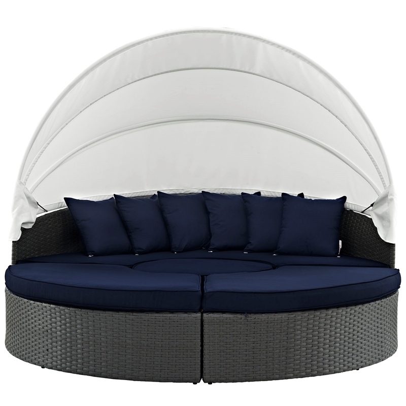 Pemberly Row Aluminum Rattan Fabric Patio Daybed in Canvas/Navy