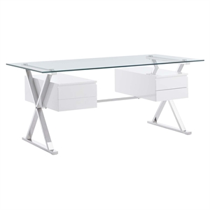 Pemberly Row 71&quot Stainless Steel and Glass Office Desk in White