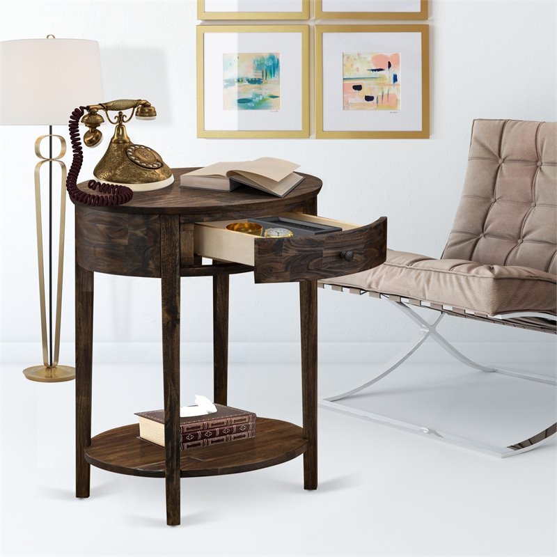 Pemberly Row Asian Wood Nightstand in Distressed Jacobean Brown