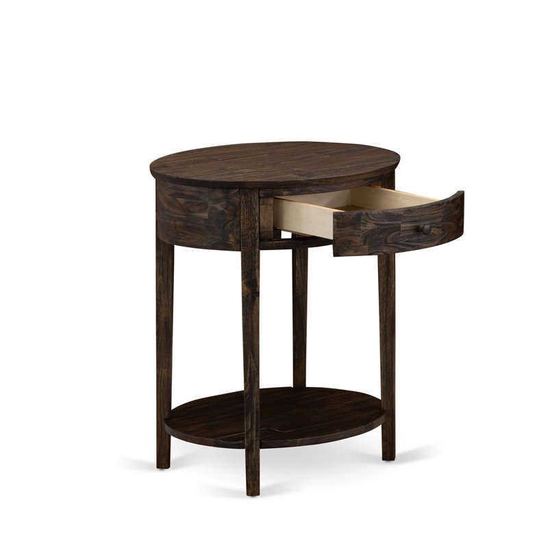 Pemberly Row Asian Wood Nightstand in Distressed Jacobean Brown