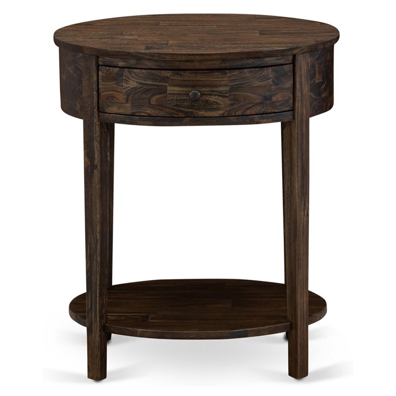 Pemberly Row Asian Wood Nightstand in Distressed Jacobean Brown