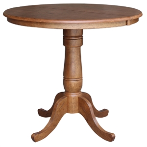 Pemberly Row 36&quot Wood Round Top Pedestal Table in Oak with 12&quot Leaf - 35.3&quot H