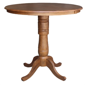 Pemberly Row 36&quot Wood Round Top Pedestal Table in Oak with 12&quot Leaf - 41.3&quot H