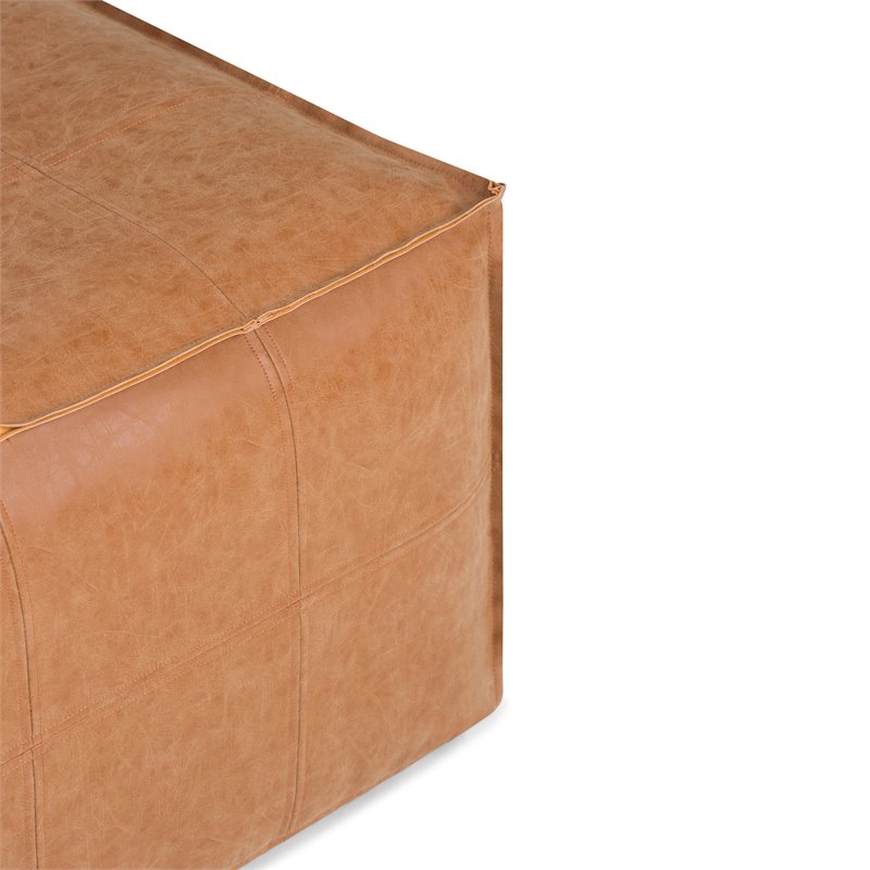 Pemberly Row Boho Square Large Coffee Table Pouf in Brown Faux Leather
