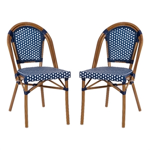 Pemberly Row Modern Paris Rattan Chairs in Navy/White (Set of 2)