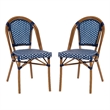 Pemberly Row Modern Paris Rattan Chairs in Navy/White (Set of 2)