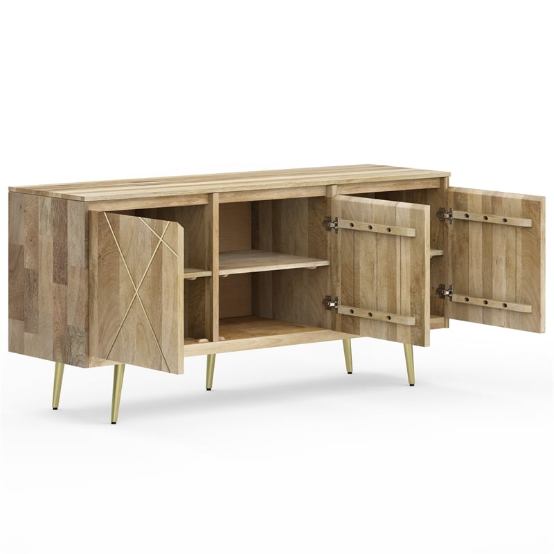 Pemberly Row Contemporary Solid Wood Sideboard Buffet in Natural