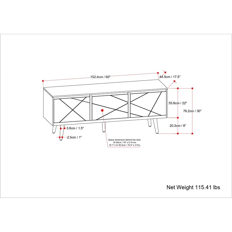 Pemberly Row Contemporary Solid Wood Sideboard Buffet in Natural