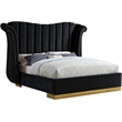 Pemberly Row Contemporary Solid Wood and Velvet King Bed in Black
