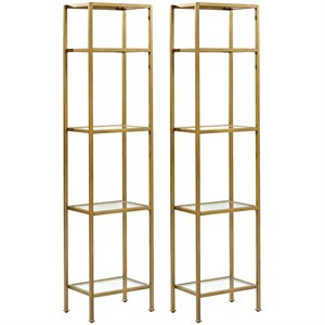 Pemberly Row Metal/Glass Etagere Bookcase in Soft Gold (Set of 2)