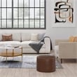 Pemberly Row Boho Round Pouf in Distressed Dark Brown Faux Leather