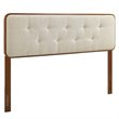 Pemberly Row Tufted Twin Fabric and Wood Headboard in Walnut/Beige