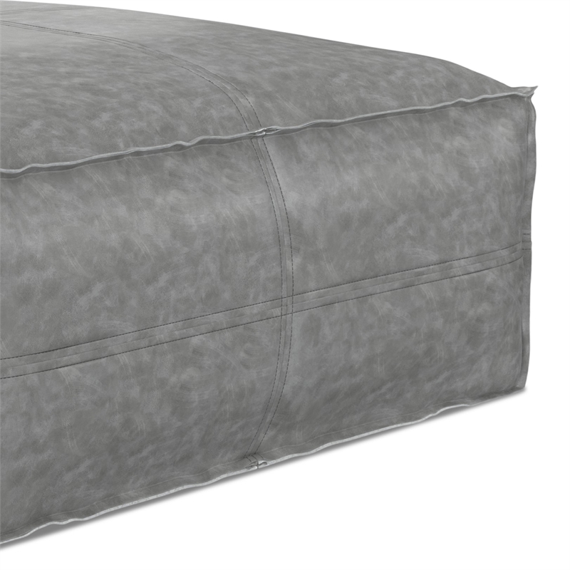 Pemberly Row Boho Square Pouf in Distressed Gray Vegan Faux Leather