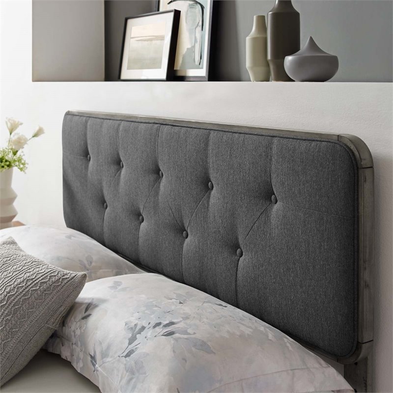 Pemberly Row Tufted King Fabric and Wood Headboard in Gray/Charcoal