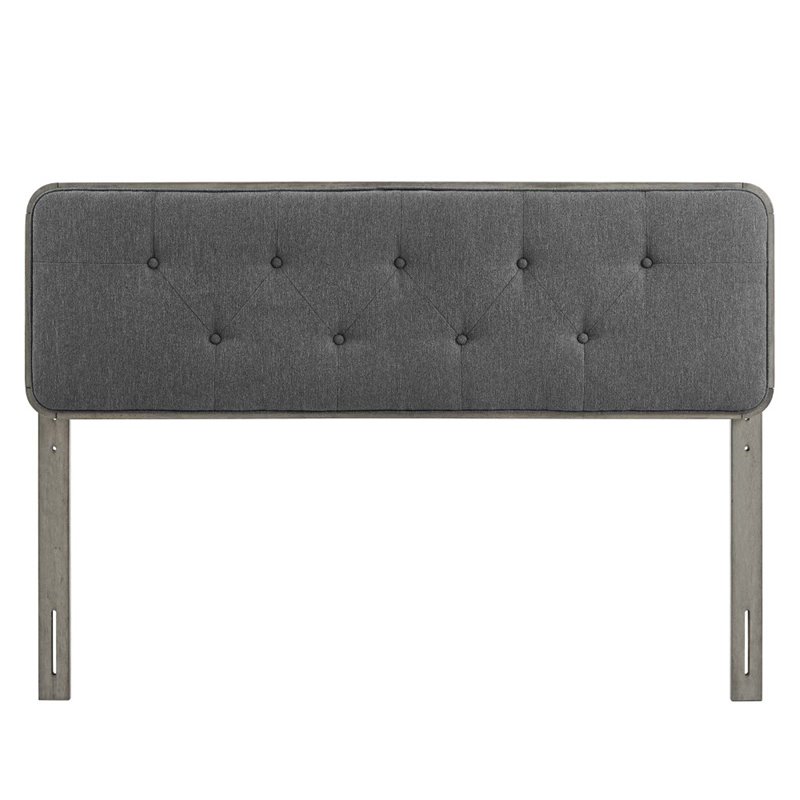 Pemberly Row Tufted King Fabric and Wood Headboard in Gray/Charcoal