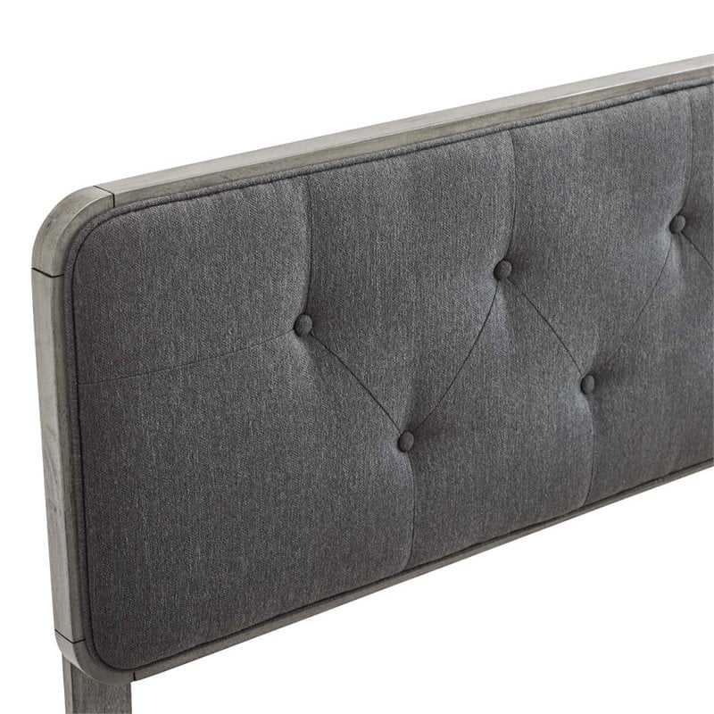 Pemberly Row Tufted King Fabric and Wood Headboard in Gray/Charcoal