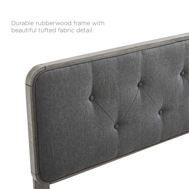 Pemberly Row Tufted King Fabric and Wood Headboard in Gray/Charcoal