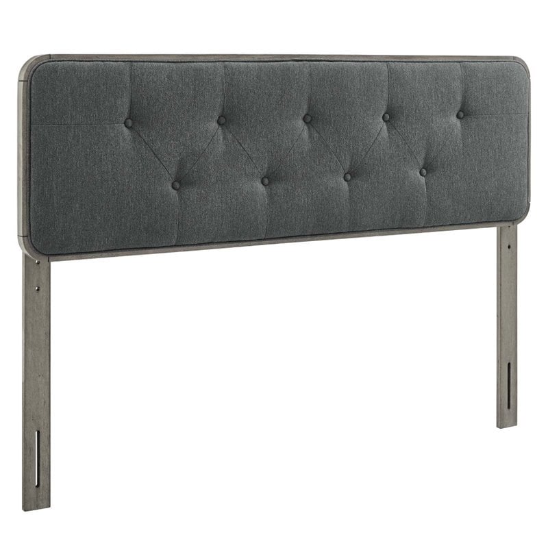 Pemberly Row Tufted King Fabric and Wood Headboard in Gray/Charcoal