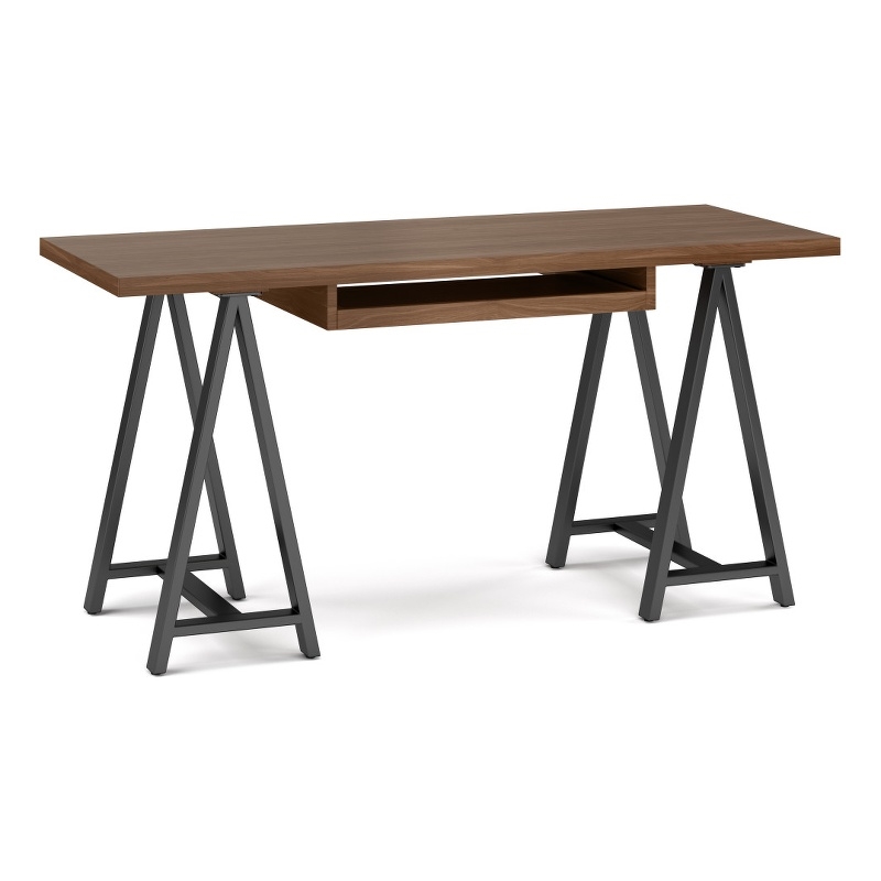 Pemberly Row Industrial 60 inch Wide Solid WALNUT Wood and Metal Desk