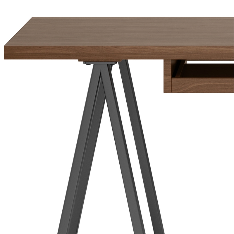 Pemberly Row Industrial 60 inch Wide Solid WALNUT Wood and Metal Desk