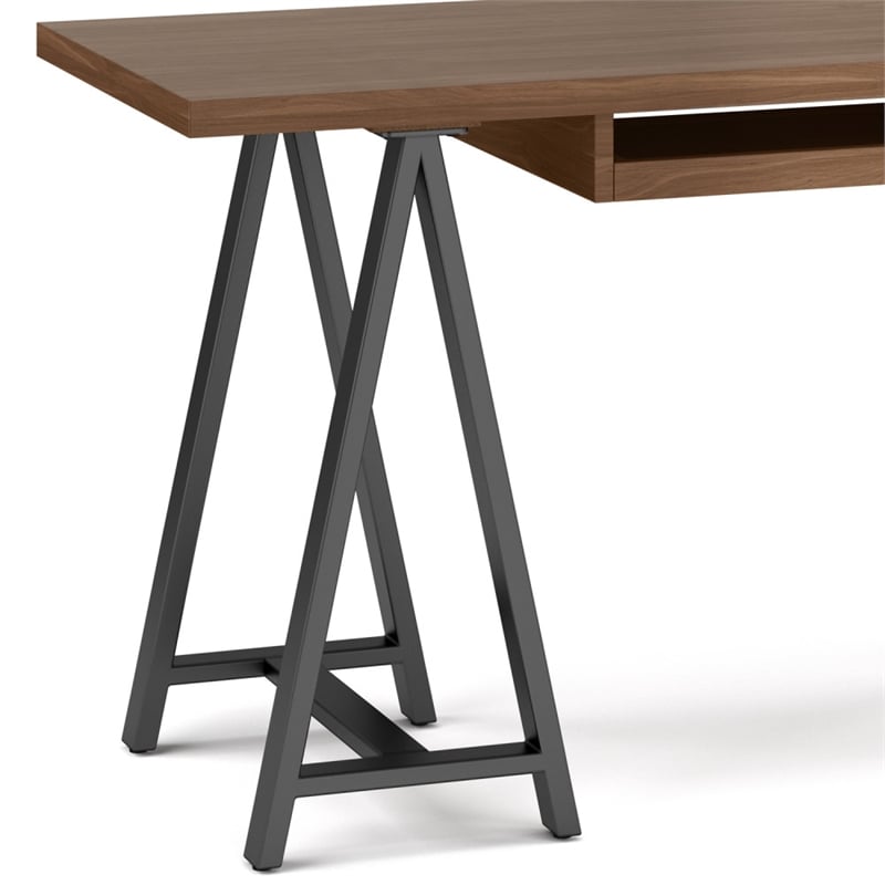 Pemberly Row Industrial 60 inch Wide Solid WALNUT Wood and Metal Desk