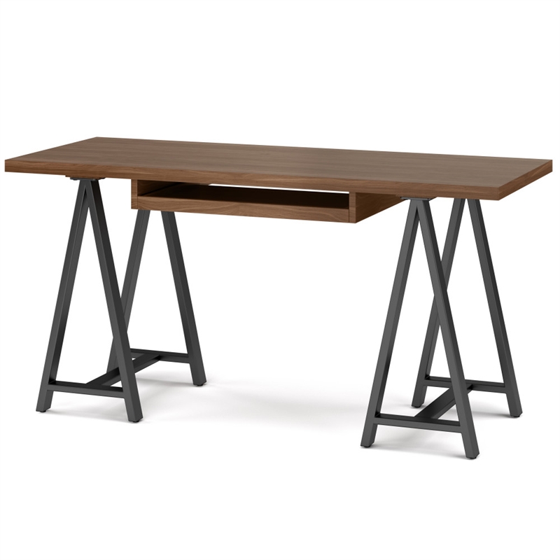 Pemberly Row Industrial 60 inch Wide Solid WALNUT Wood and Metal Desk