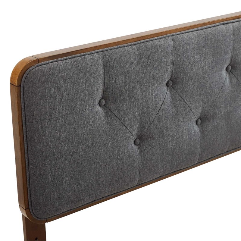 Pemberly Row Tufted Twin Fabric and Wood Headboard in Walnut/Charcoal