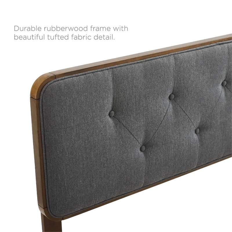 Pemberly Row Tufted Twin Fabric and Wood Headboard in Walnut/Charcoal