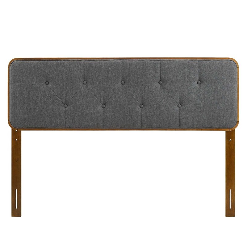 Pemberly Row Tufted Full Fabric and Wood Headboard in Walnut/Charcoal