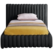Pemberly Row Contemporary Deep Channel Tufted Rich Black Velvet Twin Bed