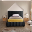 Pemberly Row Contemporary Deep Channel Tufted Rich Black Velvet Twin Bed