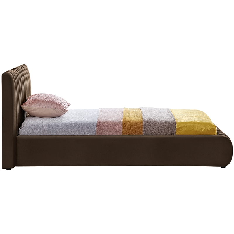 Pemberly Row Contemporary Deep Channel Tufted Rich Brown Velvet Twin Bed