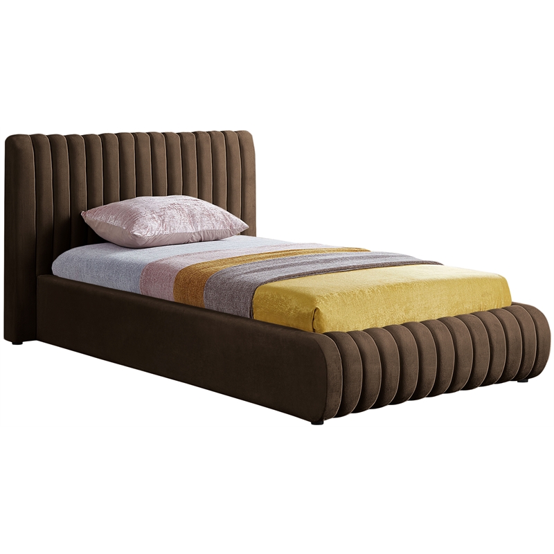 Pemberly Row Contemporary Deep Channel Tufted Rich Brown Velvet Twin Bed