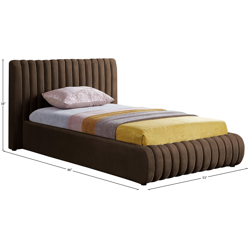 Pemberly Row Contemporary Deep Channel Tufted Rich Brown Velvet Twin Bed