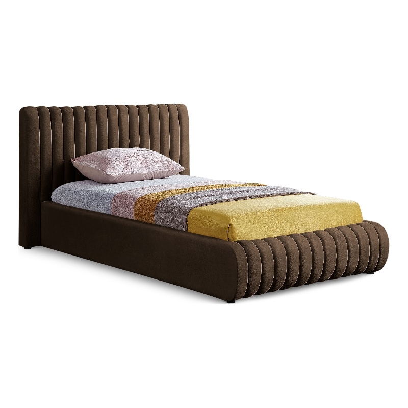 Pemberly Row Contemporary Deep Channel Tufted Rich Brown Velvet Twin Bed
