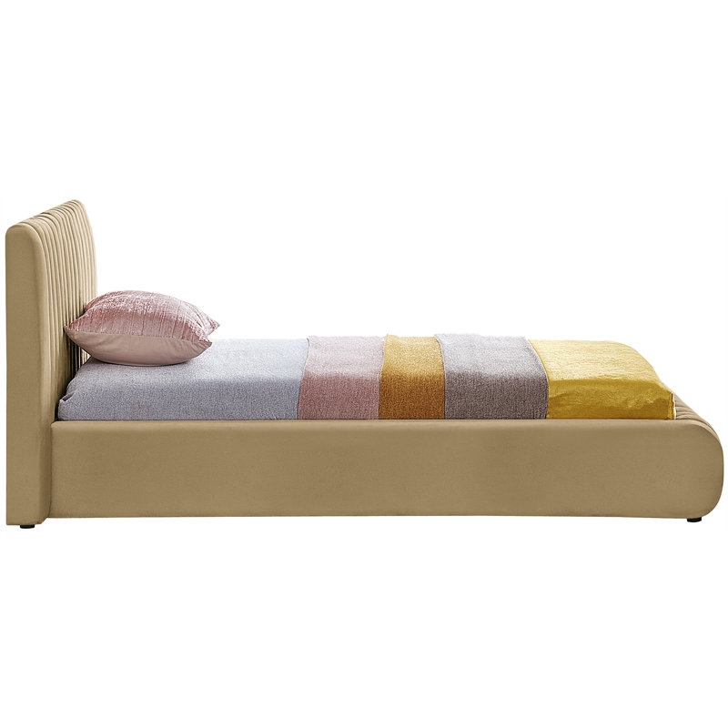 Pemberly Row Contemporary Deep Channel Tufted Rich Camel Velvet Twin Bed